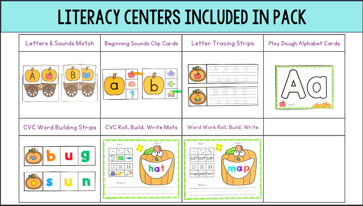 Pumpkin Theme Fall Math and Literacy Centers for Preschool, Pre-K & Kindergarten