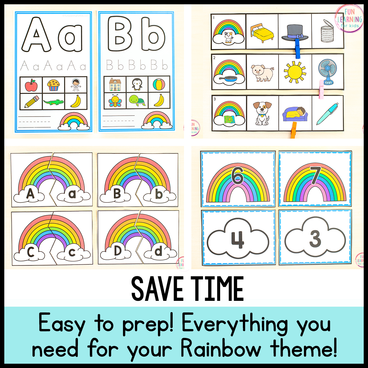 Rainbow Theme Math & Literacy Centers for Preschool, Pre-K & Kindergarten