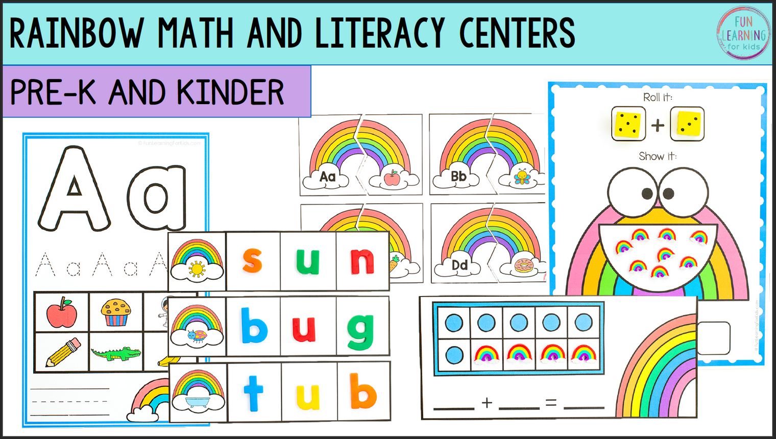 Rainbow Theme Math & Literacy Centers for Preschool, Pre-K & Kindergarten