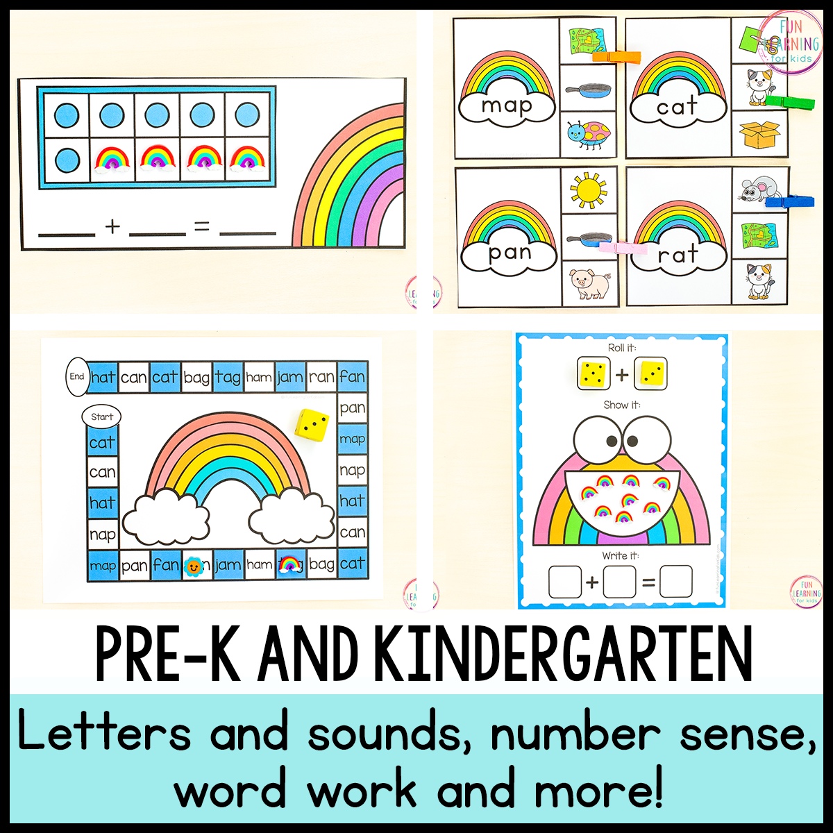 Rainbow Theme Math & Literacy Centers for Preschool, Pre-K & Kindergarten