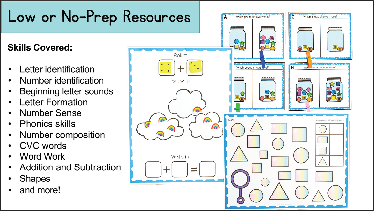 Rainbow Theme Math & Literacy Centers for Preschool, Pre-K & Kindergarten