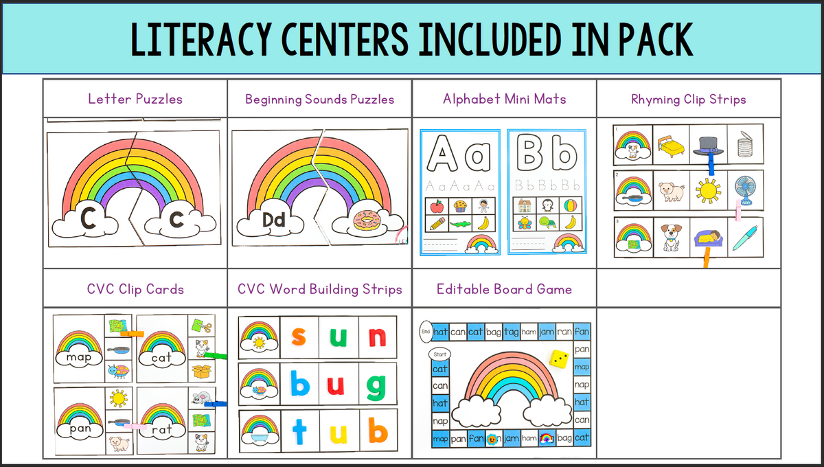 Pre K Rainbow Math Rainbow Theme Math & Literacy Centers for Preschool, Pre-K & Kindergar ...
