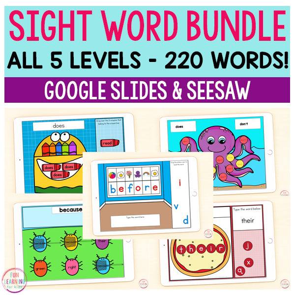 Sight Word Games Mega Bundle | 5 Activities - Pre-Primer through Third Grade | Google Slides and Seesaw