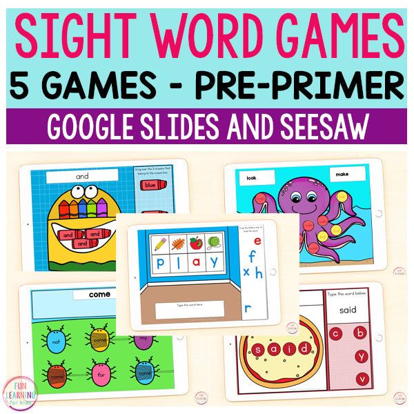 Sight Word Games | 5 Activities - Pre-Primer | Google Slides and Seesaw