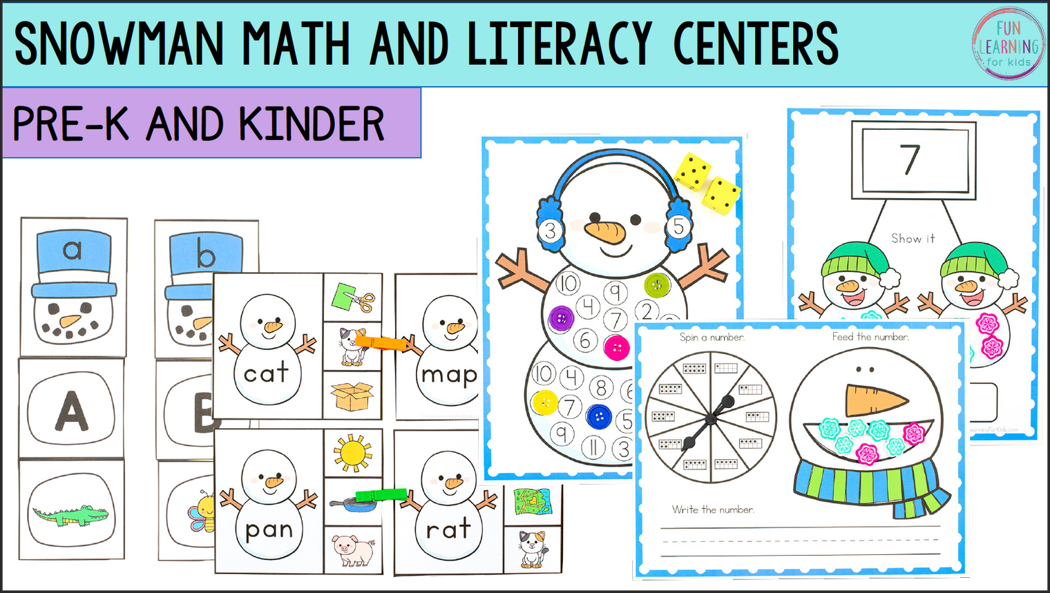 Snowman Theme Math & Literacy Centers for Preschool, Pre-K & Kindergarten