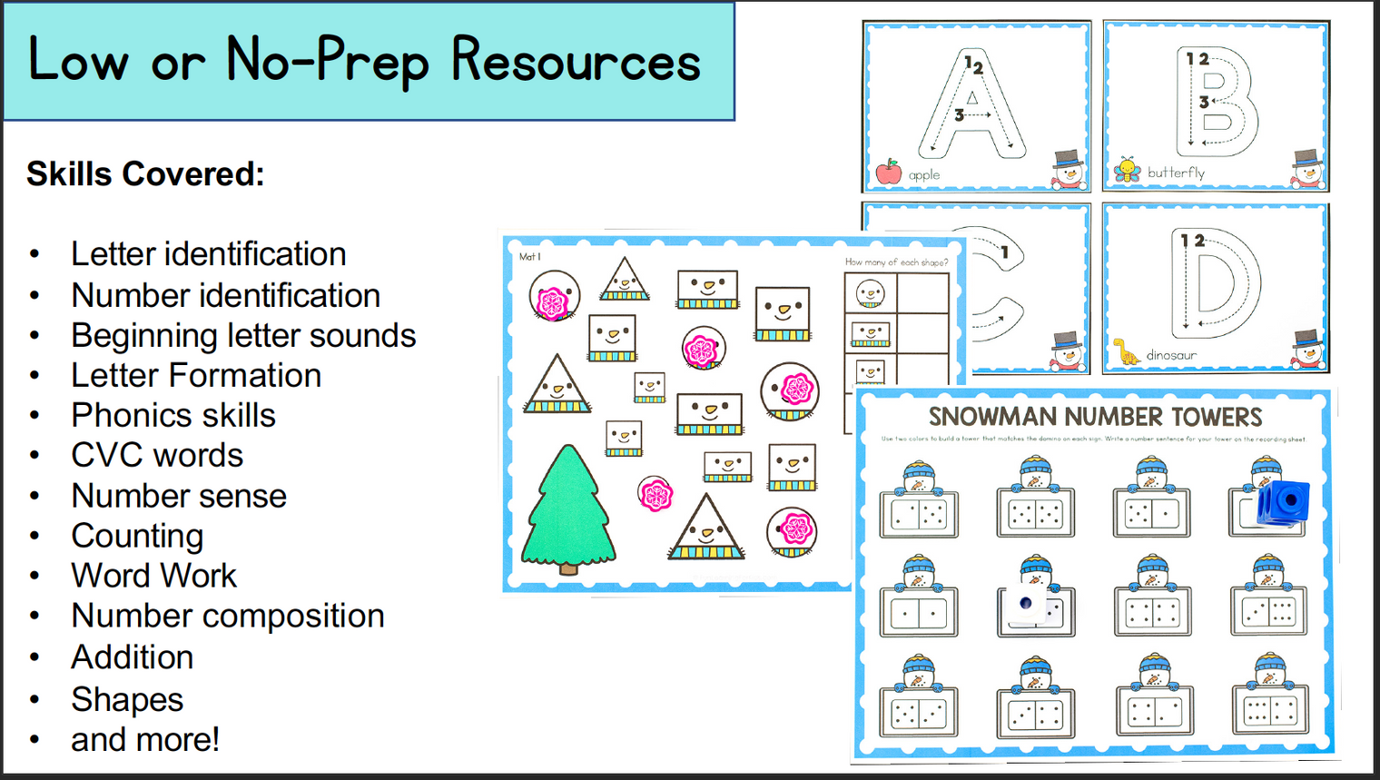 Snowman Theme Math & Literacy Centers for Preschool, Pre-K & Kindergarten