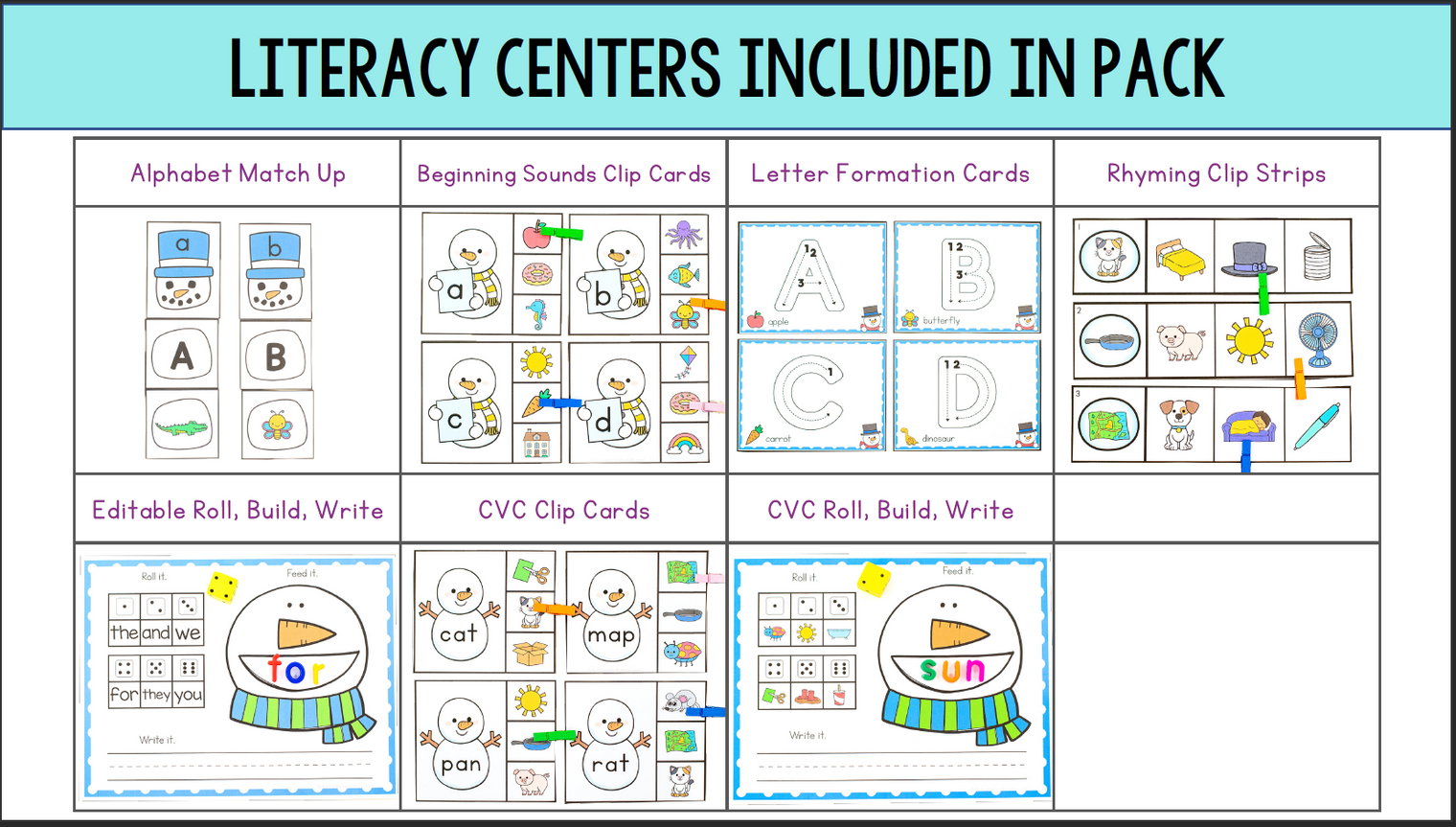 Snowman Theme Math & Literacy Centers for Preschool, Pre-K & Kindergarten