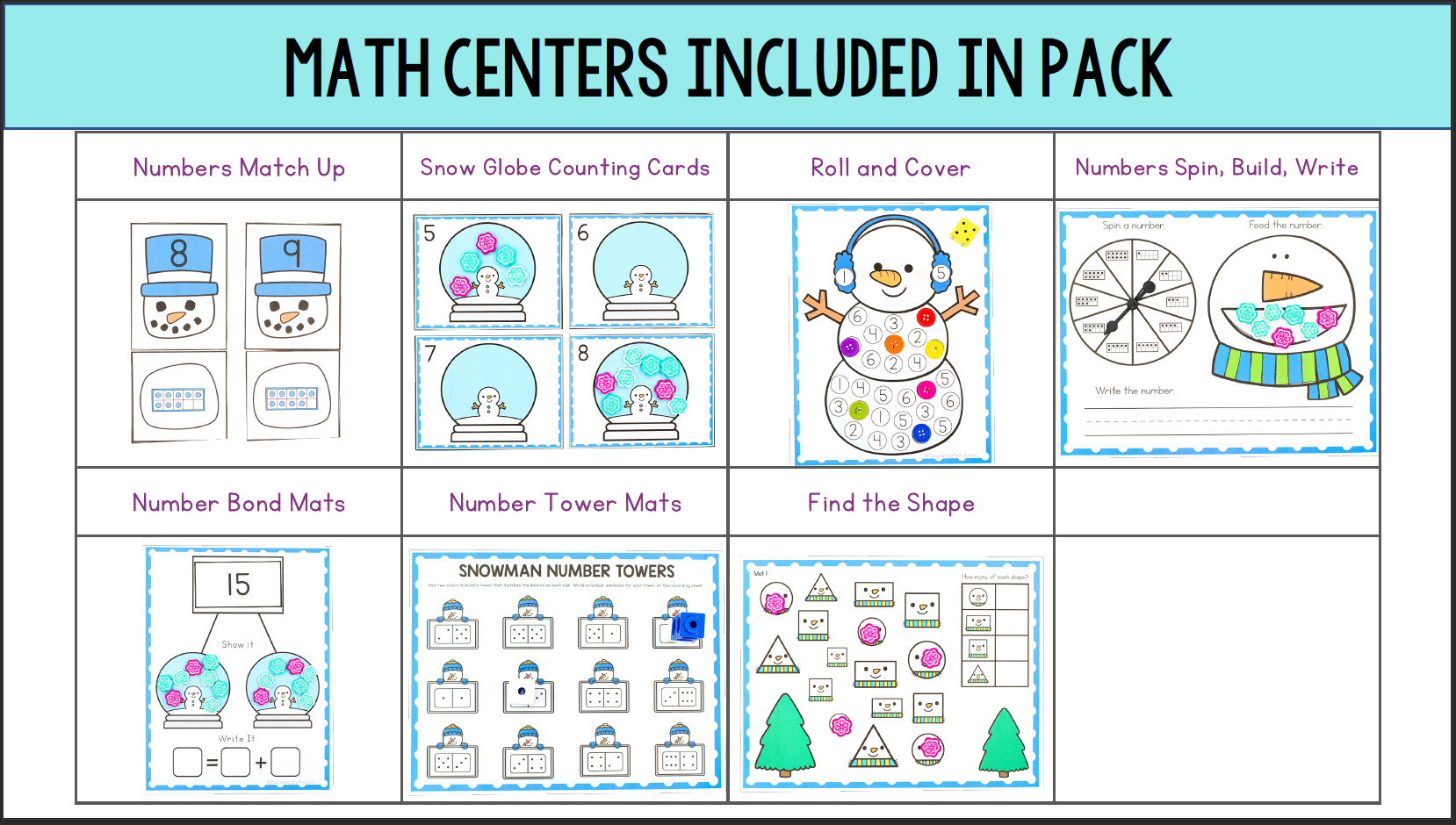 SNOWMEN Literacy & Math Centers - Modern Preschool