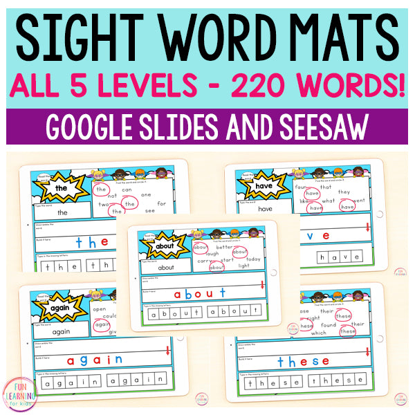 Superhero Sight Word Mats Bundle | 220 Sight Words | Google Slides and Seesaw