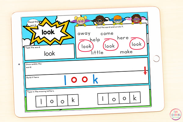 Superhero Sight Words Mat Pre-Primer / Pre-K - Google Slides & Seesaw