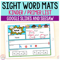 Superhero Sight Word Mats Primer / Kindergarten - Google Slides & Seesaw