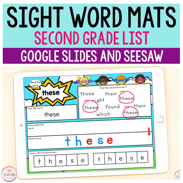 Superhero Sight Word Mats Second Grade - Google Slides & Seesaw