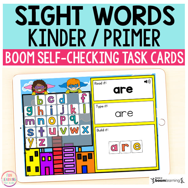 Superhero Sight Words Primer / Kindergarten Boom Cards™ | Digital Task Cards