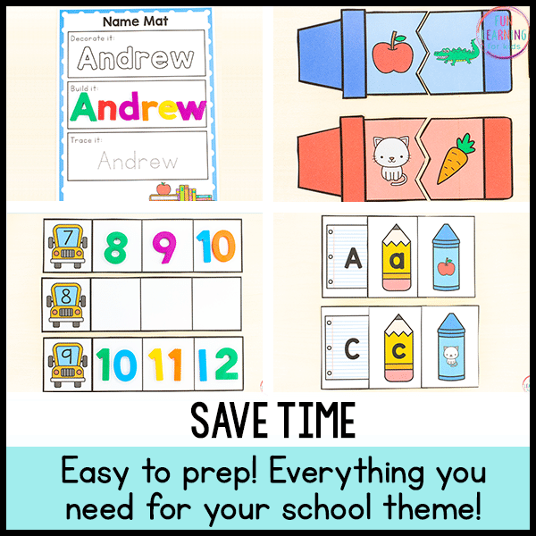 Back to School Theme Math and Literacy Centers for Pre-K and Kindergarten