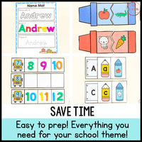 Back to School Theme Math and Literacy Centers for Pre-K and Kindergarten