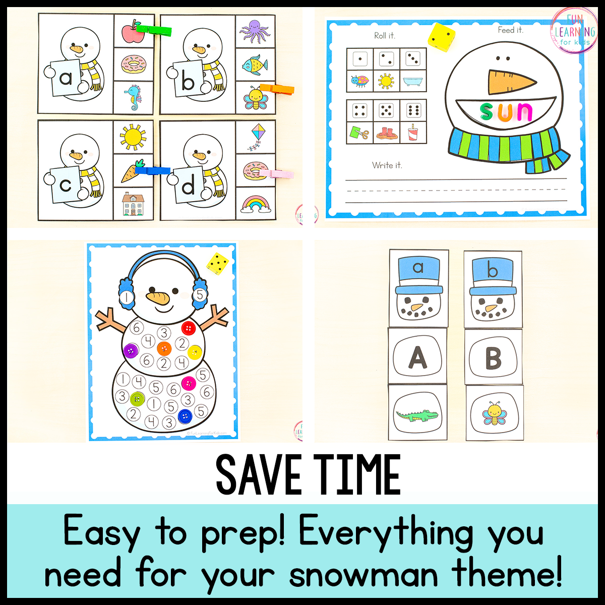 Snowman Theme Math & Literacy Centers for Preschool, Pre-K & Kindergarten