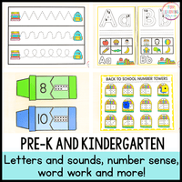 Back to School Theme Math and Literacy Centers for Pre-K and Kindergarten