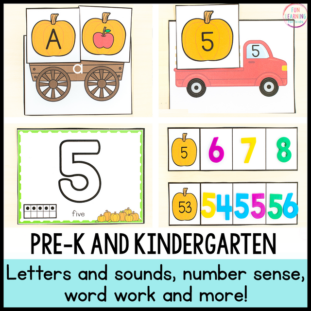 Pumpkin Theme Fall Math and Literacy Centers for Preschool, Pre-K & Ki ...