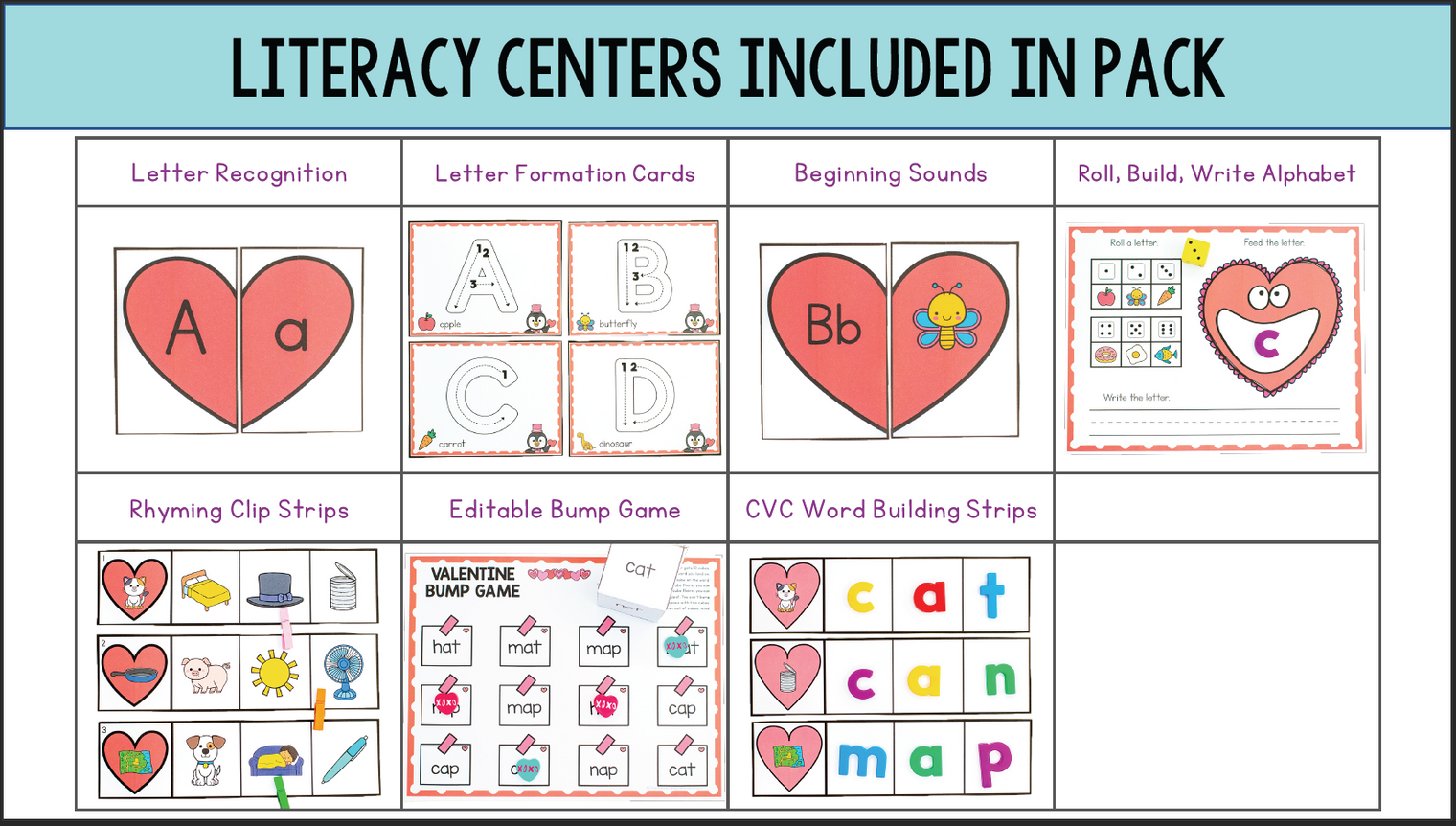 Valentine's Day Math & Literacy Centers for Preschool, Pre-K & Kindergarten